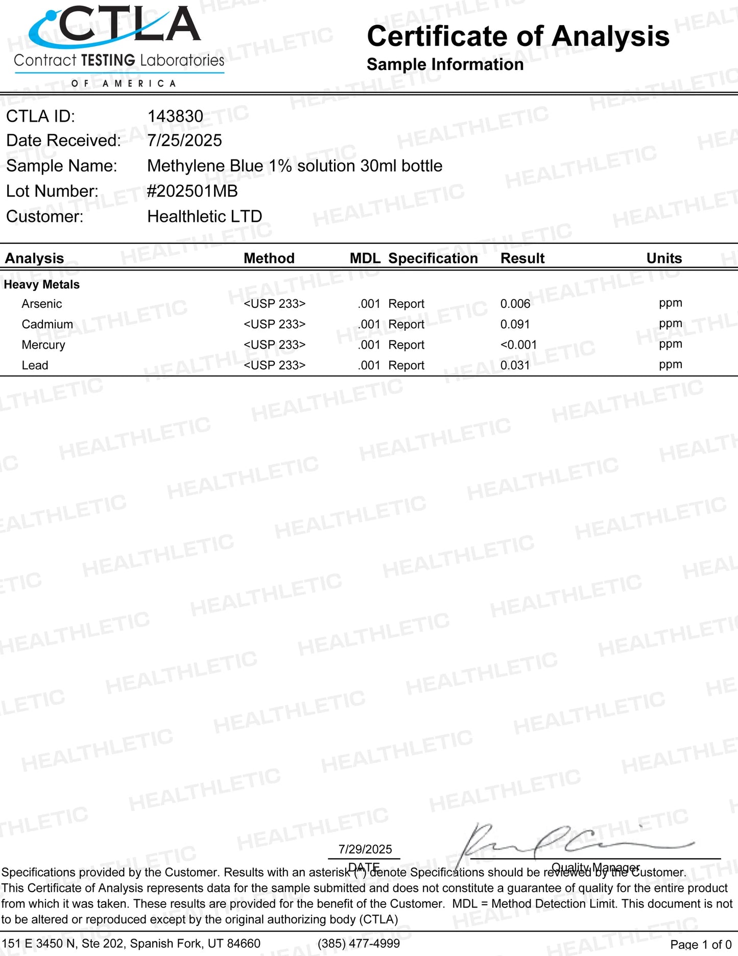 Methylene Blue 1% - Liquid Drops